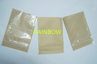 Bolsas de papel de Brown Kraft de la impresión en offset una ventana y cremallera llenas laterales