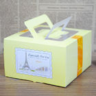 Caja de papel amarilla que empaqueta para la torta que empaqueta, caja de torta plegable con la manija