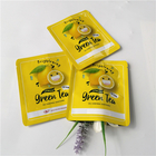 Bolsa plana de empaquetado cosmética modificada para requisitos particulares brillante amarilla del skincare del sabor del té verde del bolso/de la hoja
