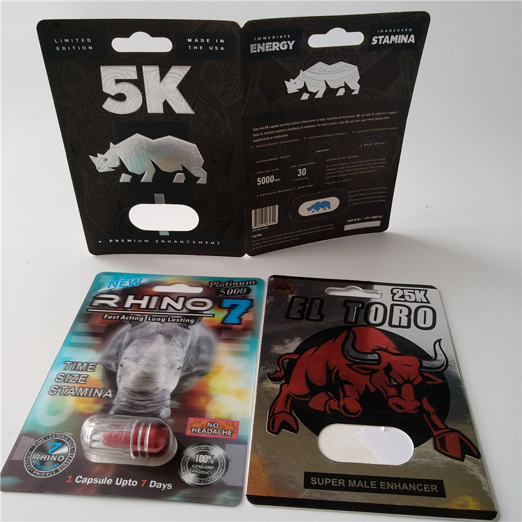 la aduana de empaquetado del paquete de ampolla de la tarjeta 3D imprimió el paquete de la píldora del sexo de Jaguar 30000 del rinoceronte 7 de la tarjeta de papel