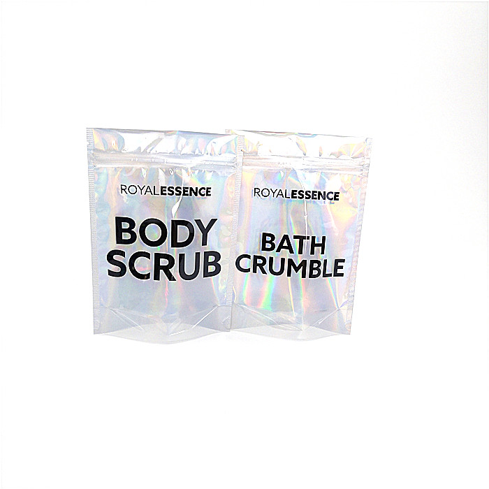 Bolsos transparentes de empaquetado compactos cosméticos de la hoja del holograma del exfoliante corporal del brillo