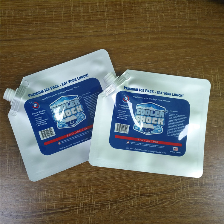 La aduana del almacenamiento de la comida imprimió las bolsas de plástico impermeabiliza las bolsas de hielo reutilizables del refrigerador con el canalón/el casquillo