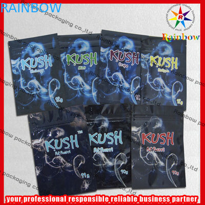 Las bolsas de plástico de la cremallera del papel de aluminio de Kush, bolso colorido de la cremallera del incienso herbario