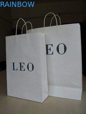 Bolsas de papel modificadas para requisitos particulares impresas logotipo, bolso de compras blanco de la manija de Kraft