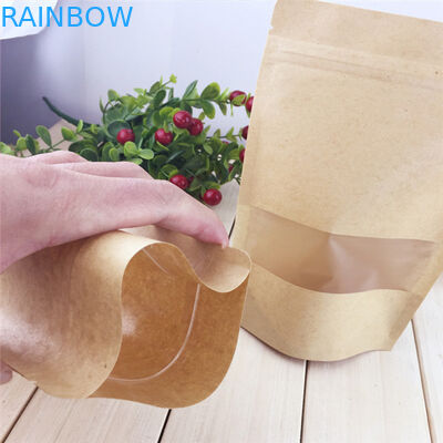 Bolsas de papel modificadas para requisitos particulares ventana clara, bolsas de papel de Brown de la cremallera