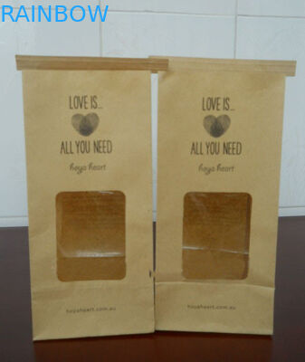 Lazo modificado para requisitos particulares ventana de la lata de las bolsas de papel del claro de Brown para el acondicionamiento de los alimentos