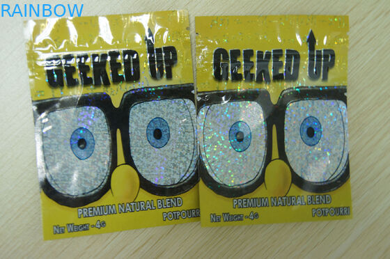 El incienso herbario Ziplock que empaqueta el plástico GEEKED de la película del laser 4g SUBE amarillo