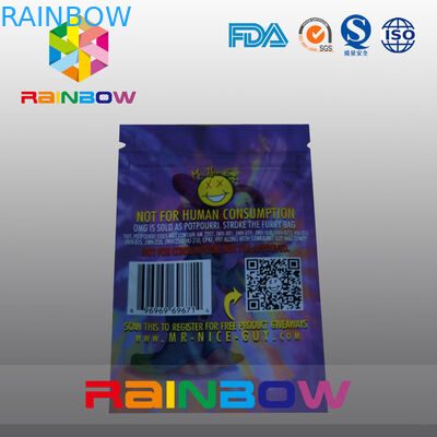 bolso de empaquetado del incienso herbario lateral del sello de 5g OMG tres con la cremallera