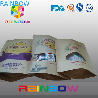 Bolsas de papel de Custimized Kraft de la categoría alimenticia/bolso Ziplock con la ventana