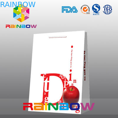 Bolso de compras modificado para requisitos particulares blanco del papel del logotipo de la cartulina de la parte inferior plana de las bolsas de papel