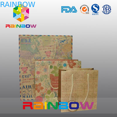 La bolsa de papel de Brown Kraft modificó la impresión para requisitos particulares con el lazo para el regalo/las compras