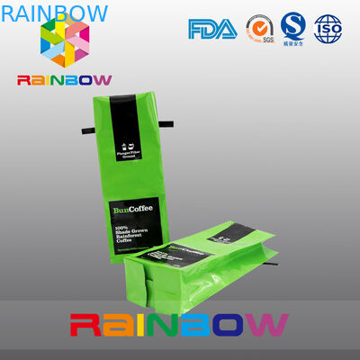 Papel de aluminio de empaquetado de los bolsos del té lateral brillante del escudete, bolsa verde del café del lazo de la lata