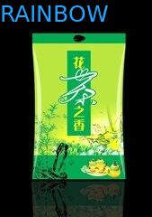 Papel de aluminio de empaquetado de los bolsos del té lateral brillante del escudete, bolsa verde del café del lazo de la lata