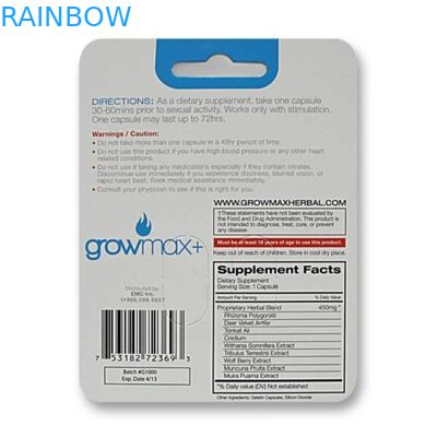 Tarjeta de papel colgante impresa aduana que empaqueta para el estimulante masculino del aumento con dos agujeros