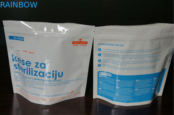 Los bolsos del esterilizador de la microonda del plástico laminado de la categoría alimenticia se levantan con la cremallera