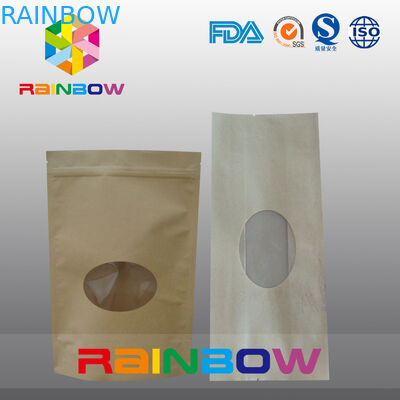 Bolsitas de té del papel de Doypack Kraft Brown que empaquetan con la ventana oval delantera