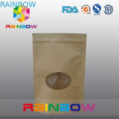 Bolsitas de té del papel de Doypack Kraft Brown que empaquetan con la ventana oval delantera