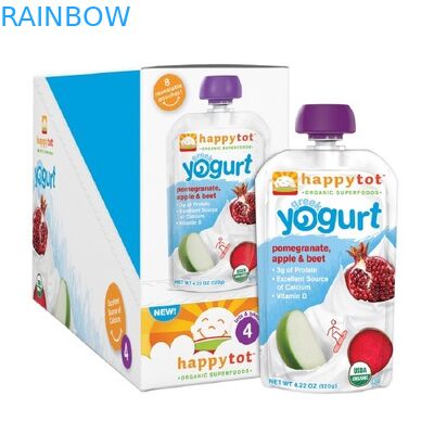 Uno mismo que coloca las bolsas plásticas que empaquetan bolsas de empaquetado de los alimentos para niños del yogur de las bolsas del canalón