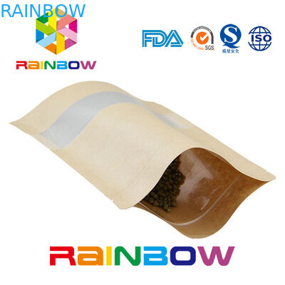 Bolso seco Ziplock modificado para requisitos particulares del acondicionamiento de los alimentos de Doypack de las bolsas de papel del papel de Brown Kraft con la ventana