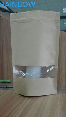 Levántese las bolsas de papel modificadas para requisitos particulares bolsa del regalo de la comida con el Ziplock claro de la ventana que se puede volver a sellar