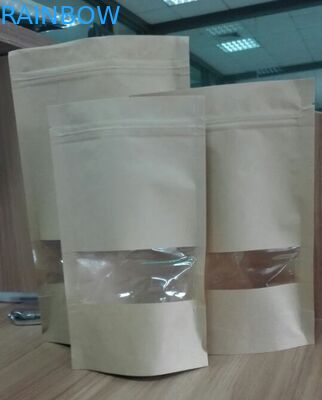 Levántese las bolsas de papel modificadas para requisitos particulares bolsa del regalo de la comida con el Ziplock claro de la ventana que se puede volver a sellar