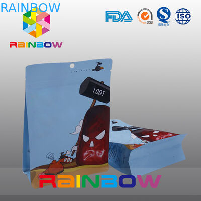 Bolso plástico inferior cuadrado del bocado que empaqueta para la bolsa de la cremallera del escudete de la comida/del lado de la parte inferior plana