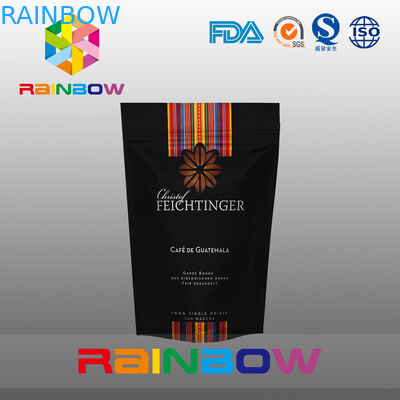 Negro levántese los granos de café plásticos del papel de aluminio o el bolso de tierra con la válvula y la cremallera