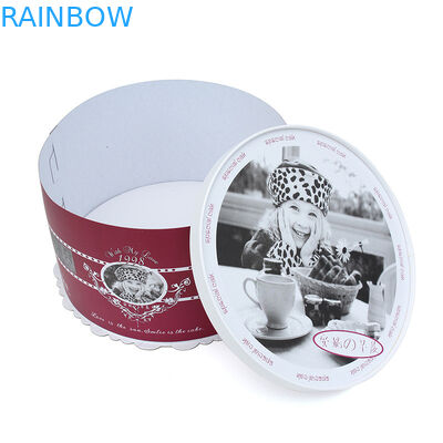 Caja de torta de empaquetado decorativa de cumpleaños de las cajas de la cartulina redonda roja y blanca