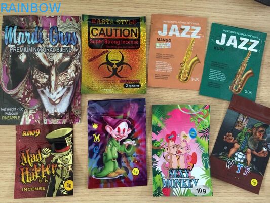 Tres lados soldaron bolsos herbarios del papel en caliente de aluminio del incienso con la cremallera