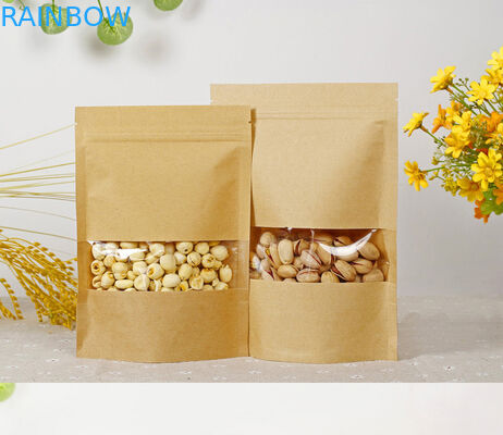 Bolsas de papel modificadas para requisitos particulares para las comidas de bocado, bolsa de papel de Kraft para las palomitas con la ventana
