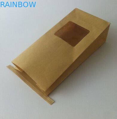 Bolsas de papel de empaquetado alineadas hoja de Kraft de la bolsa de papel del bolso del bocado con el lazo y la ventana de la lata