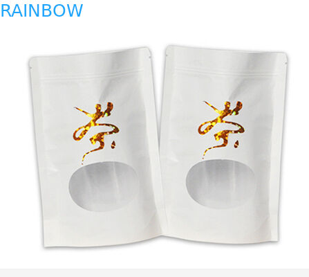 El papel de Kraft blanco de la parte inferior plana se levanta el bolso con la cremallera mylar ziplock y la ventana