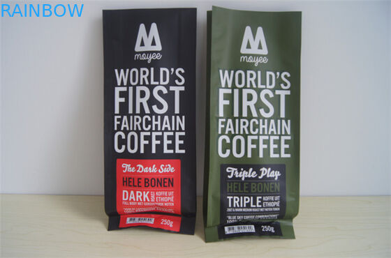 Bolsos de café laterales modificados para requisitos particulares del papel de aluminio del escudete con la válvula, verde rojo