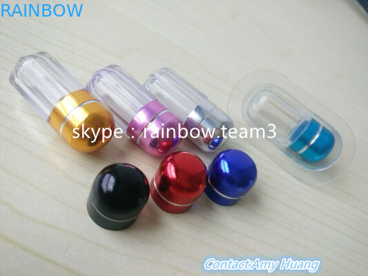 Contenedor de plástico pequeño reutilizable para píldoras sexuales / botella en forma de cápsula con tapa redonda de metal