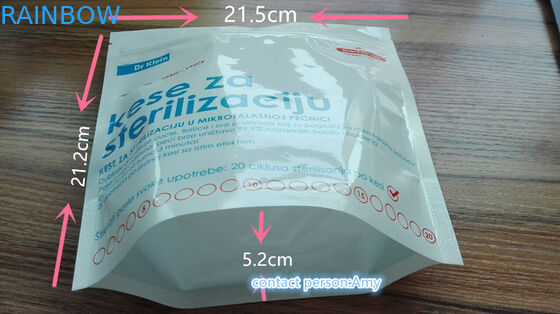 Levántese la bolsa plástica del esterilizador de la microonda de la cremallera aprobada por la FDA del bolso de la réplica del esterilizador del vapor de la microonda