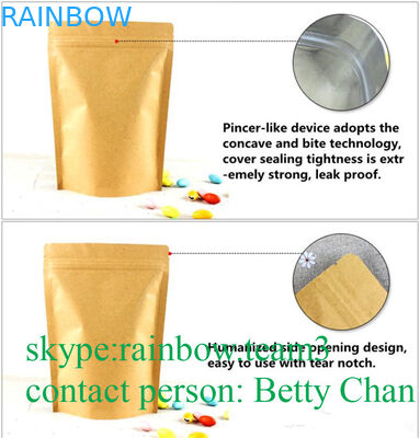 Bolsas de papel de Brown Kraft de las promociones con la ventana/las bolsitas de té termosoldables de Doypack