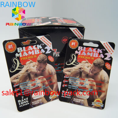 La mamba negra 3D carda las píldoras de empaquetado completamente sólidas del sexo de la tarjeta 3d de la píldora 3D del sexo de la erección que empaquetan la tarjeta de la píldora del sexo de la tarjeta de papel 3D