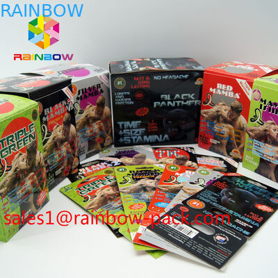 La mamba negra 3D carda las píldoras de empaquetado completamente sólidas del sexo de la tarjeta 3d de la píldora 3D del sexo de la erección que empaquetan la tarjeta de la píldora del sexo de la tarjeta de papel 3D