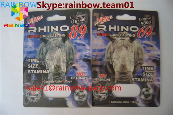 papel de empaquetado Ca de la ampolla del rinoceronte de la tarjeta de la impresión de /3D de la tarjeta de la tarjeta 3D de la venta 3D de la impresión de la tarjeta de la mamba negra 3D del efecto de la píldora caliente del sexo