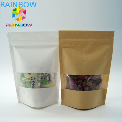 Eco - de papel impresa amistosos se levantan bolsas con la ventana y la cremallera claras