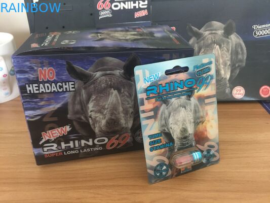 Píldoras masculinas del aumento del rinoceronte caliente de la venta que empaquetan la caja de la tarjeta y de presentación con el efecto 3D
