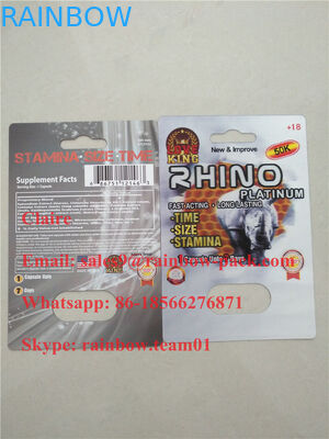 El 3D más nuevo imprimió el rinoceronte plástico 25/de la tarjeta del doblez de la píldora masculina del aumento empaquetado loco de la ampolla del rinoceronte 50k