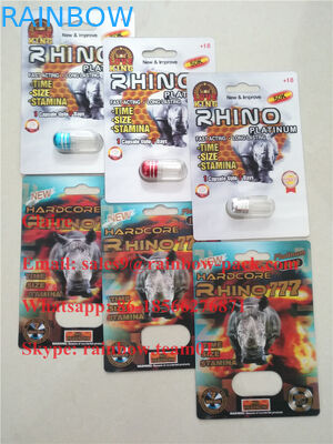 El 3D más nuevo imprimió el rinoceronte plástico 25/de la tarjeta del doblez de la píldora masculina del aumento empaquetado loco de la ampolla del rinoceronte 50k