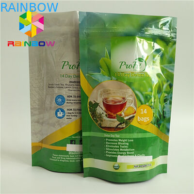 El papel de aluminio modificado para requisitos particulares se levanta las bolsitas de té que empaquetan alrededor del final brillante inferior