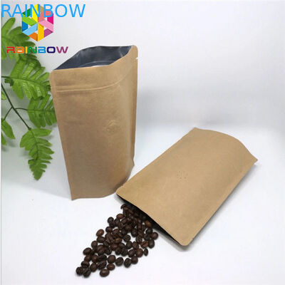 Levántese las bolsas de papel modificadas para requisitos particulares plásticas de la bolsa de papel de Brown Kraft con la cerradura de la cremallera para el grano de café