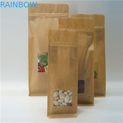 Bolsa de papel cuadrada de Brown Kraft con la ventana clara, bolsa del café de la cerradura de la cremallera