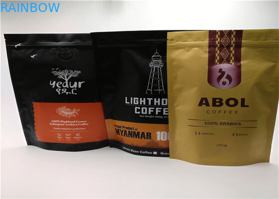 La cerradura plástica negra de la cremallera de los bolsos del embalaje de Mylar representa para arriba el café y el té