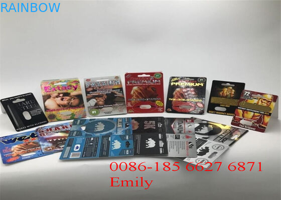 Tarjeta de la ampolla del papel revestido que empaqueta la laminación brillante para las píldoras sexuales del aumento