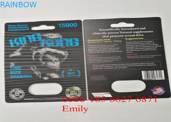 Tarjeta de la ampolla del papel revestido que empaqueta la laminación brillante para las píldoras sexuales del aumento