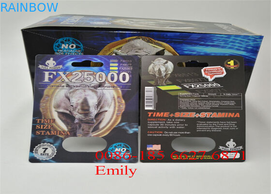 Tarjeta de la ampolla del papel revestido que empaqueta la laminación brillante para las píldoras sexuales del aumento